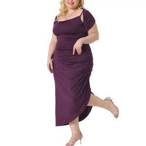 Plus Size Bodycon Dress Spaghetti Strap | Ruched Cowl Neck  Dress 4X